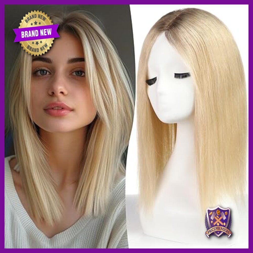 9x9 Human Hair Topper 16in 150% Density Non-Slip Clips for Thin Hair